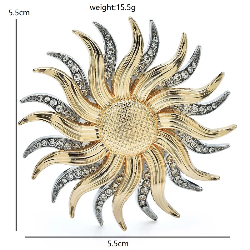 Wuli&baby Double-layer Sun Brooches Pins For Women Men Beautiful Rhinestone Sun Flowers Party Office Brooch Pins Gifts