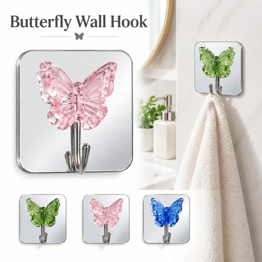 Butterfly Shaped Self Adhesive Hooks Mirror Base No-drill Wall Hooks Waterproof Rustproof Adhesive Hooks