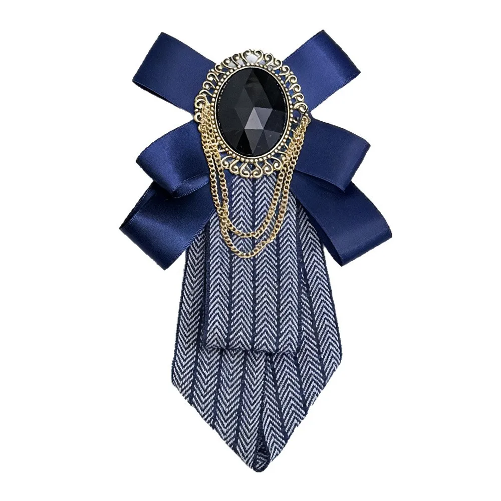 British Style Bow Tie Striped Wedding Necktie for Women Shirt Collar Pins Brooch Wedding Party Badge Jewelry Accessory