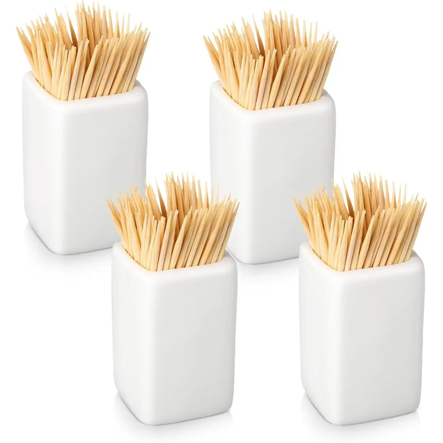 

4 Pcs White Ceramic Toothpick Holder Simple Ceramic Toothpick Dispenser Container for Home Kitchen Charcuterie Board Easy to Cl