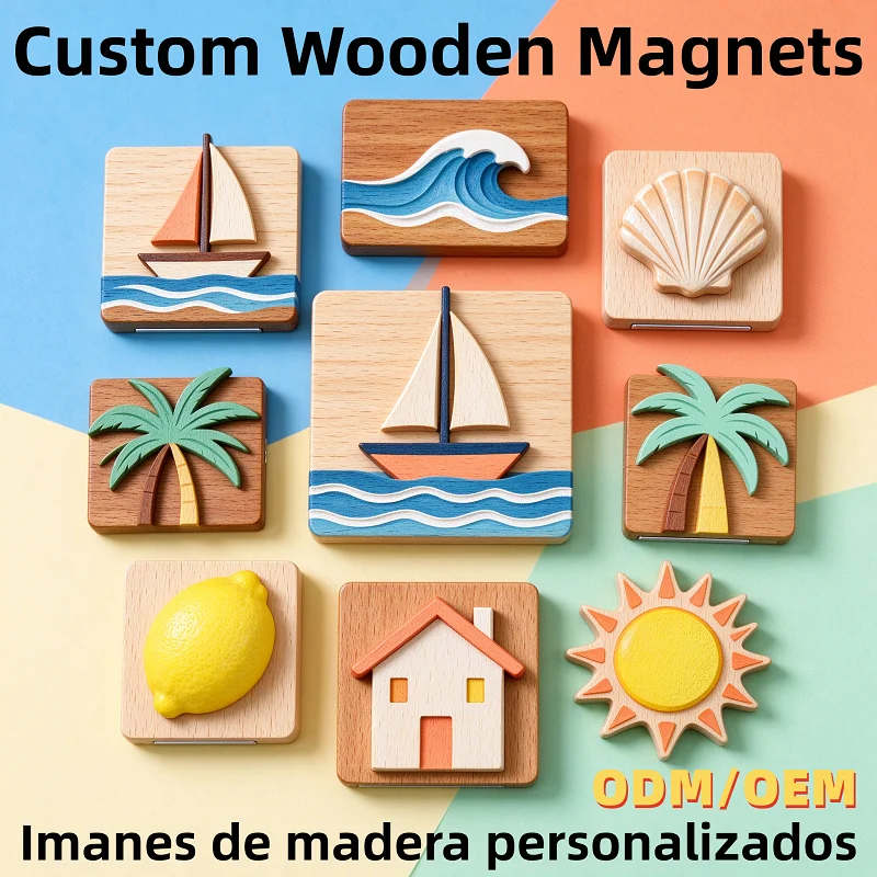 Custom 3D Fridge Magnets Printed Die Cut Wooden Refrigerator Magnet Modern Design Wood Fridge Magnets Custom Logo For Gift Decor
