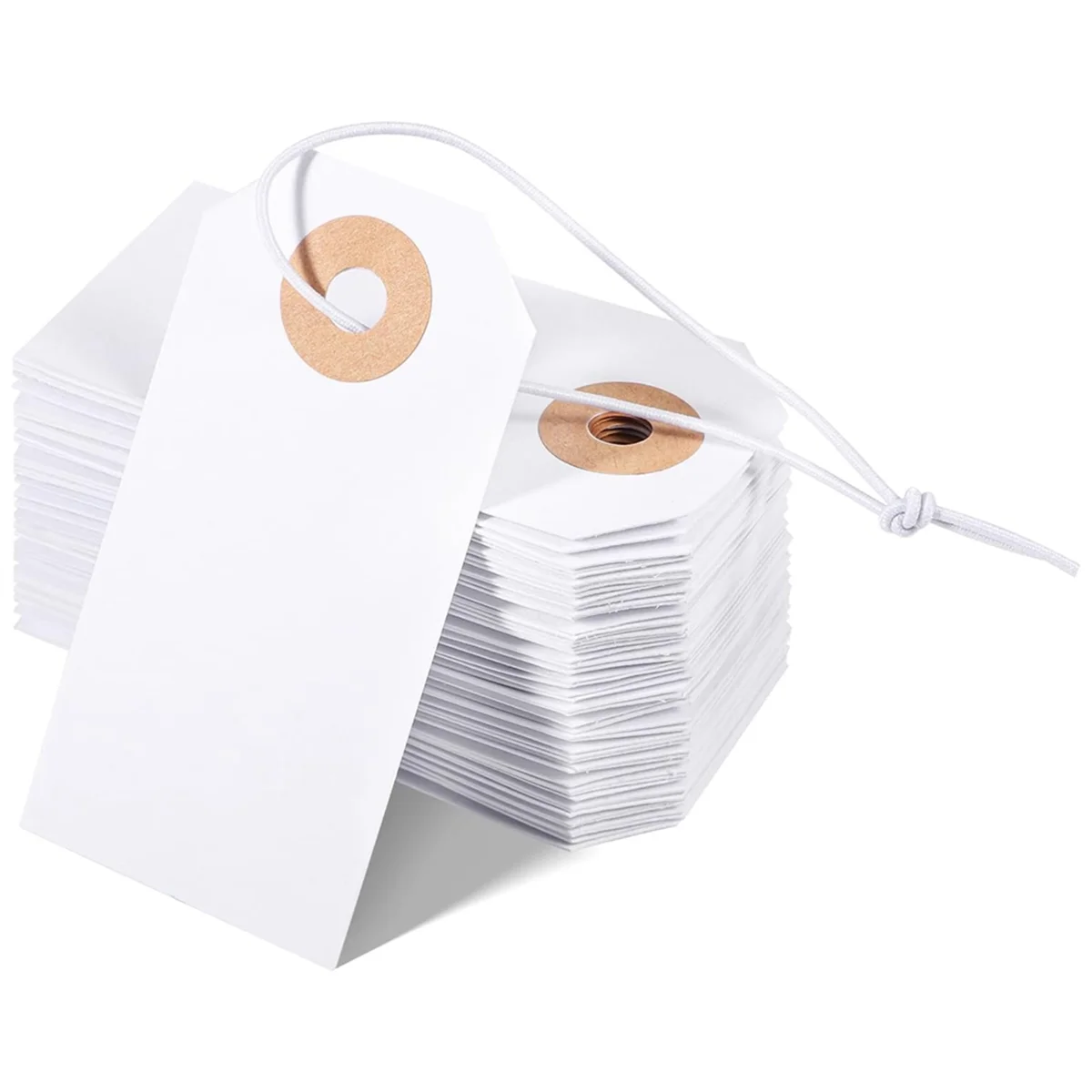 Sale 100 Pack Blank Tags with Elastic String Marking Hang Tags Attached Reinforced Hole Writable Blank Tags 2.75x1.37Inch