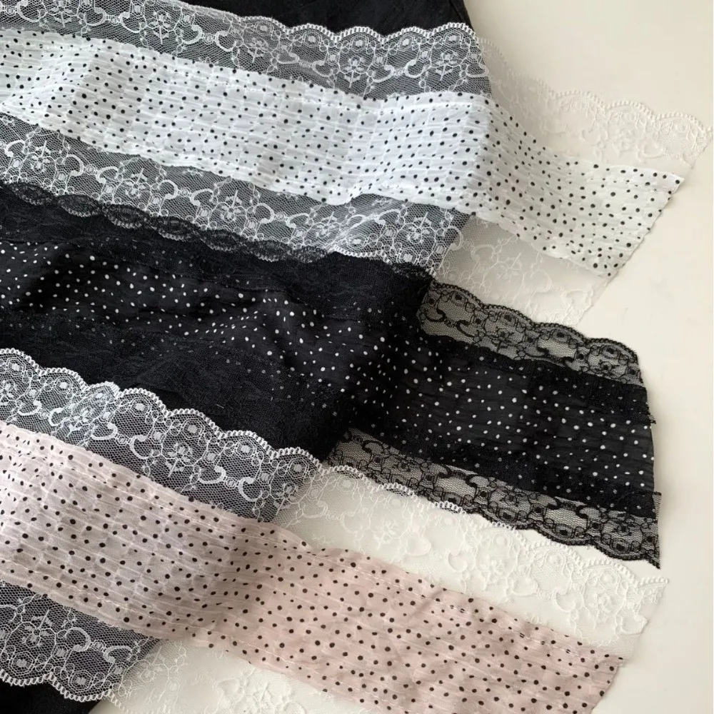 Korean Retro Polka Dot Lace Scarf Long Slim Lace Edge Long Slim Neckerchief Thin Spring Summer Scarf Women