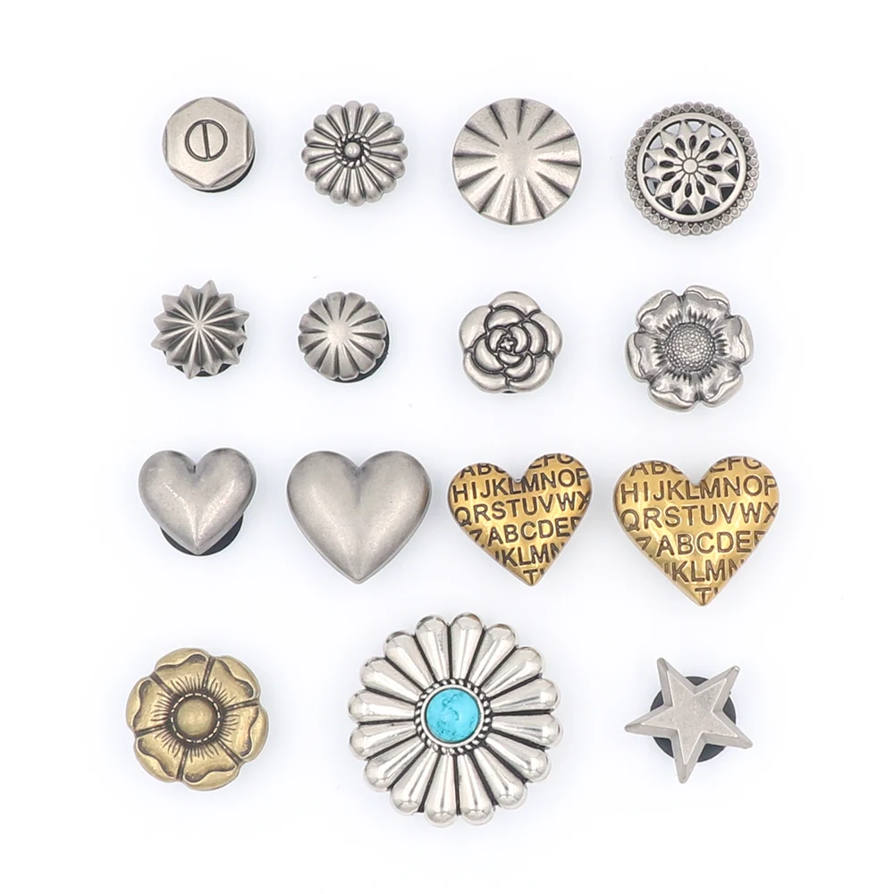 1 Set Metal Shoe Accessories Charm Round Disc Heart Flowers Star Decorations Pines Simulated Turquoise Pumpkin Sandals Adornos view 6