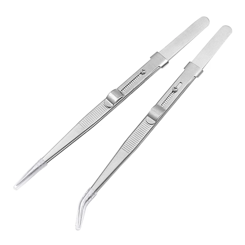 Stainless Steel Tweezers with Straight & Curved Serrated Tip Multipurpose Forcep