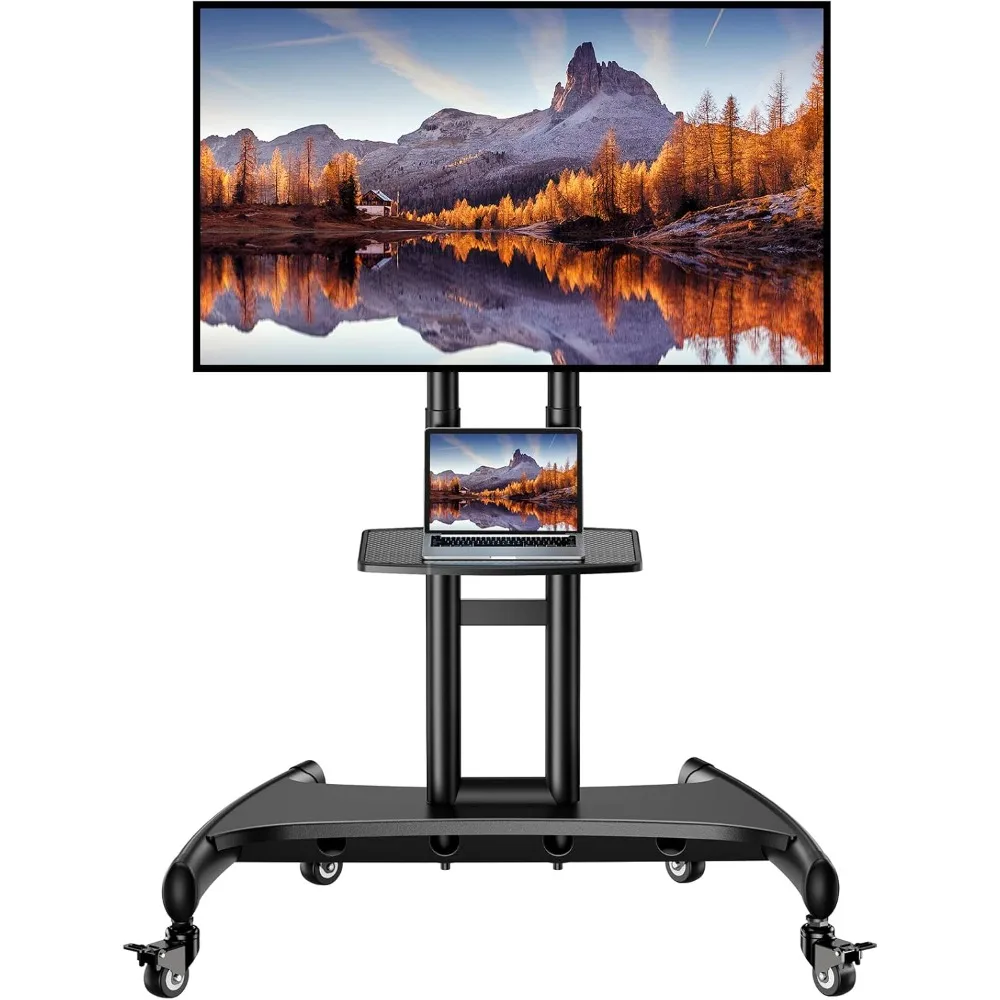 

Perlegear Mobile TV Cart for 32-80 Inch Flat/Curved LED/LCD/OLED TVs Rolling TV Stand with Height Adjustable Shelf Max VESA