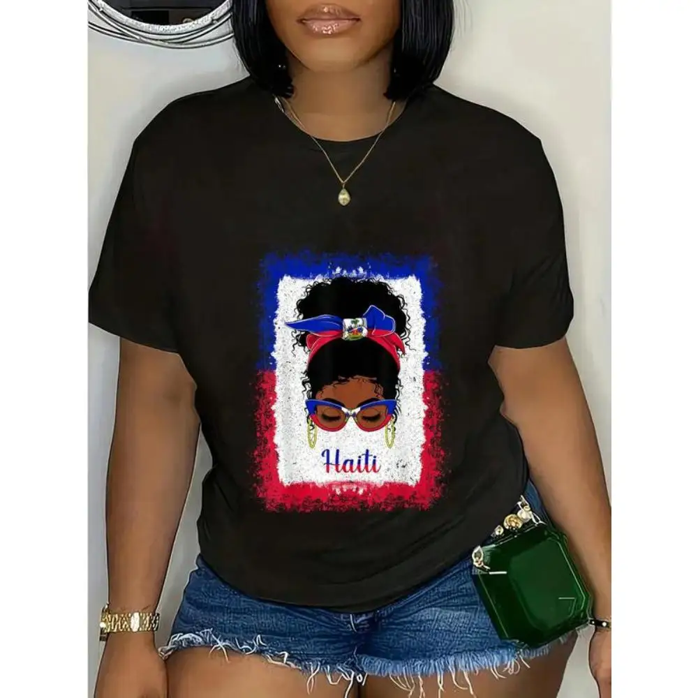 

Haiti Pride T-shirt, Haitian American Graphic Tee, Haiti Flag Women Shirt, Afrocentric Diaspora Gift, Black History Month Shirt