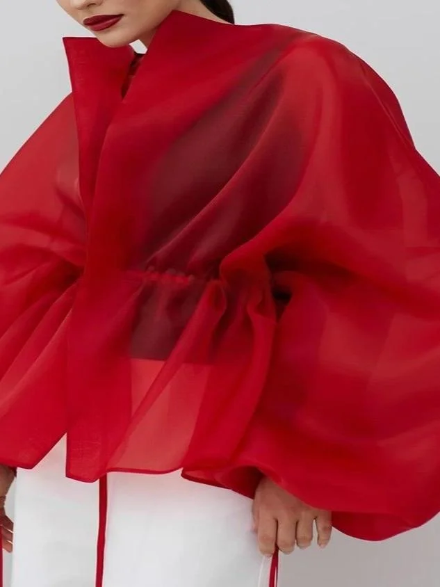 

Сексуальная свободная женская повседневная блузка с длинными рукавами и круглым вырезом, однотонная, с рукавами-колокол, из полиэстера, не требует глажки