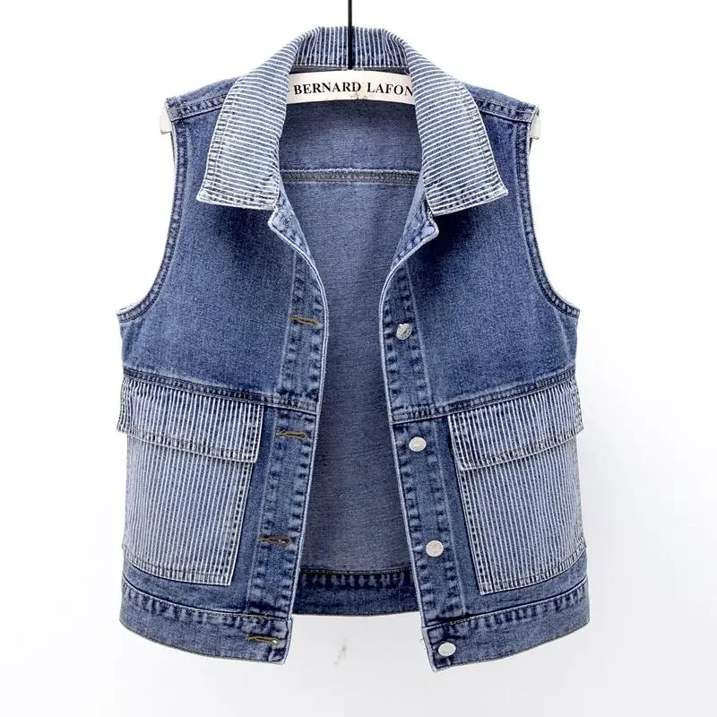 

Spring Autumn new Women Short Denim Vest Korean Single Breasted Slim sleeveless Jacket Casual Jeans Waistcoat Female Tops T378