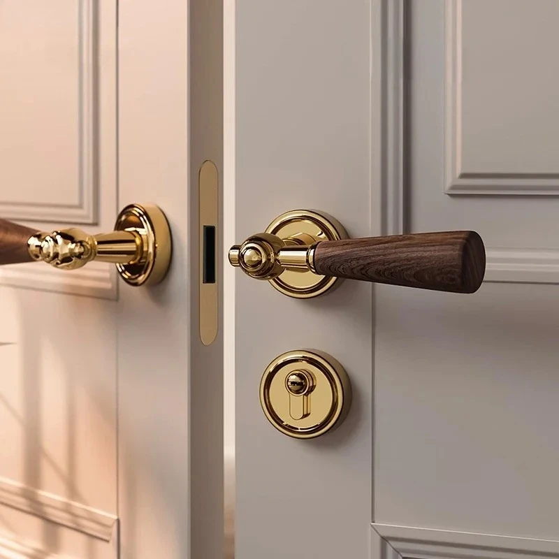 

Walnut Wood Handle Zinc Alloy Silent Door Lock Home Safety Door Lock Split Locks Hardware Accessories Two Sided Handle Locks