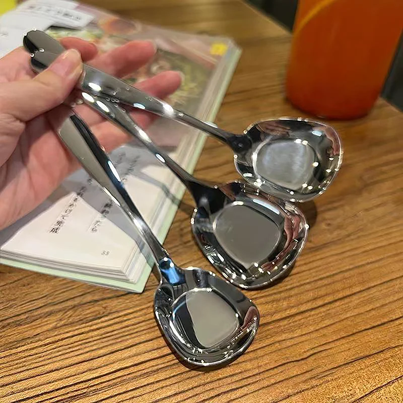 

3 Size Stainless Steel Large Square Kitchen Spoon Flat-bottomed Rice Soup Ladle For Dessert Ice Cream Serving Spatula Tableware