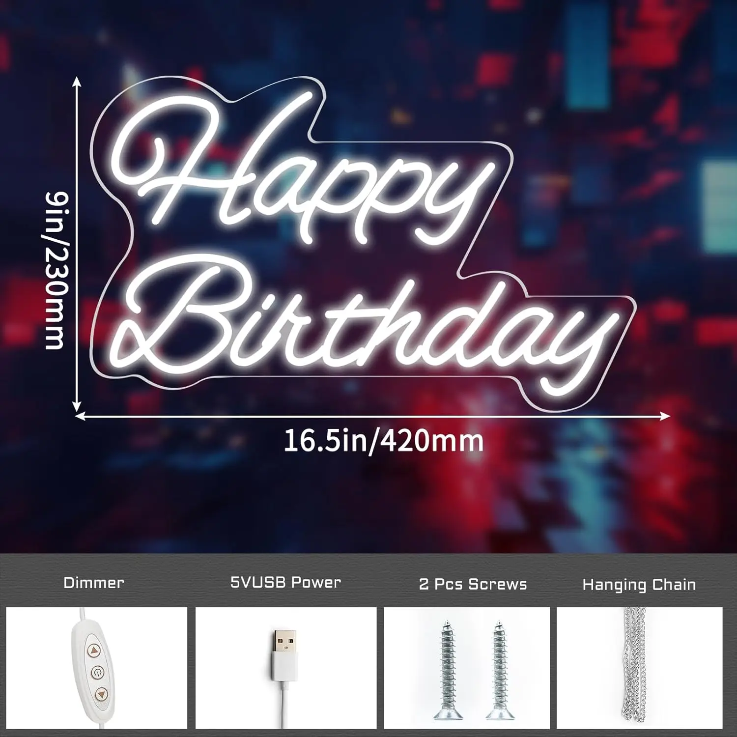 Feliz aniversário sinal de néon led sinal de luz de néon com interruptor liga/desliga regulável para festa de aniversário pano de fundo decoração presente