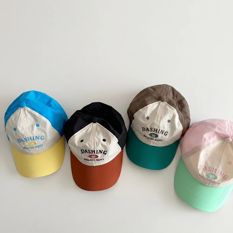 

Kids Summer Baseball Cap Quick Dry Breathable Sun Protection Peaked Cap Color Block Embroidery Hat For Children