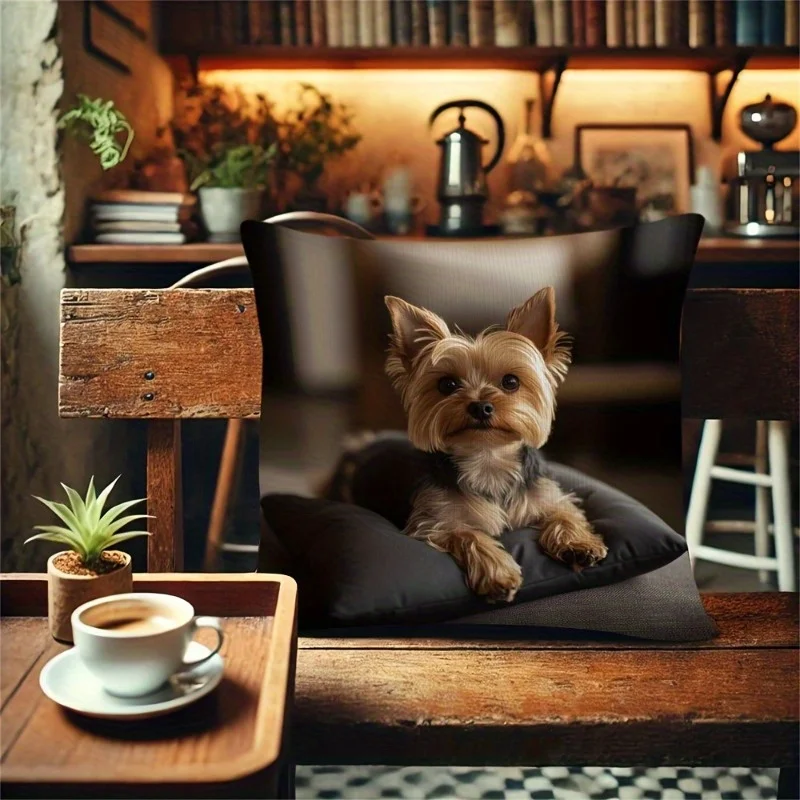 1pc Yorkshire Terrier Dog Cute Printed Throw Pillow Cover, Suitable for Sofa, Bedroom, Living Room, Healing Gift for Dog Lovers.