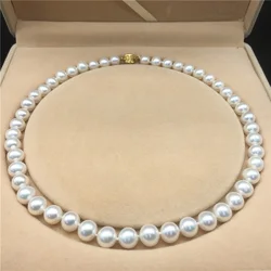 Natural AAA++ South Sea 10-11mm White round Pearl Necklace 14kp Gold 18inch 16in