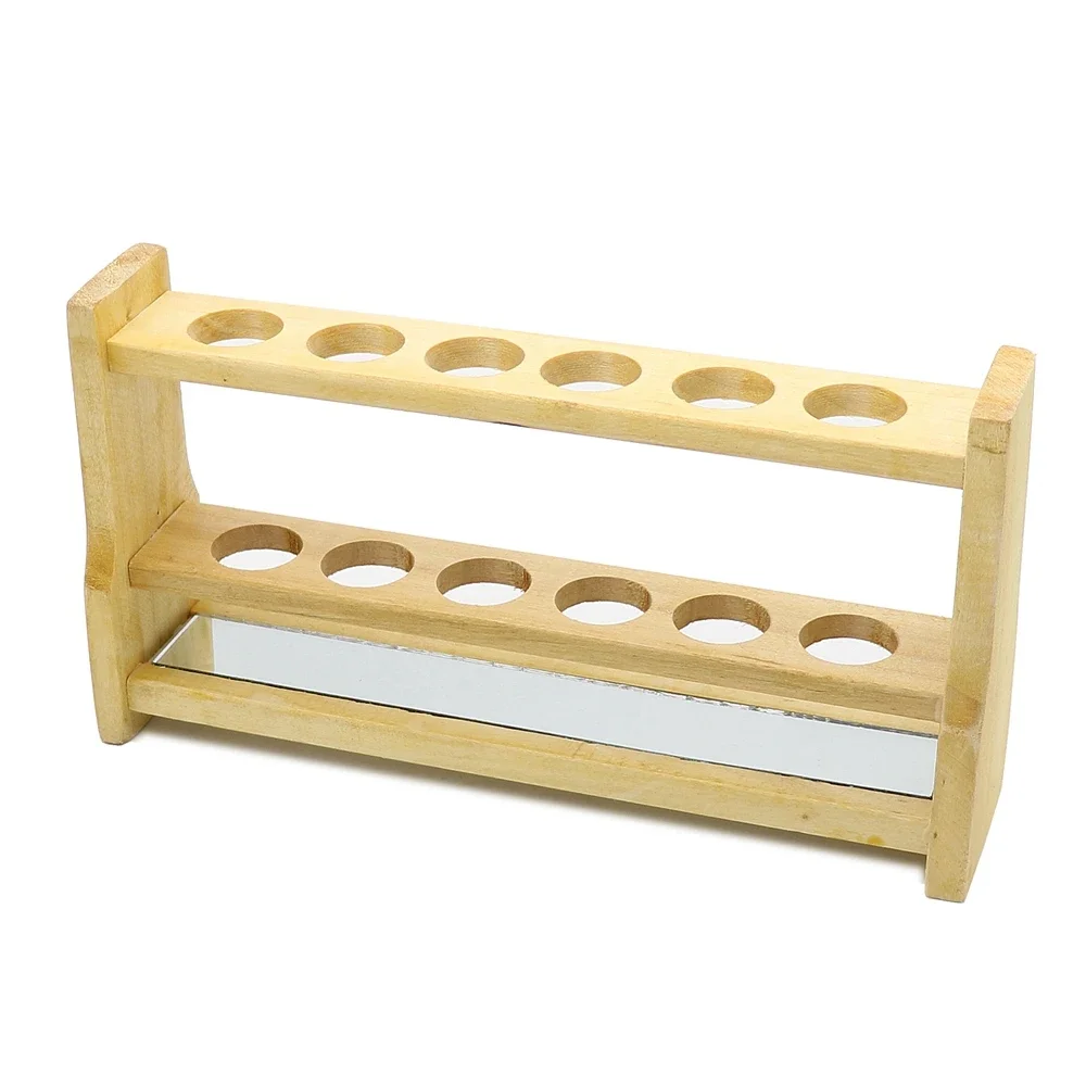 6 Hole Wooden Colorimetric Test Tube Rack Thick Wood Wooden Tube Rack Laboratory Exports Manufacturers Hole diameter 28mm