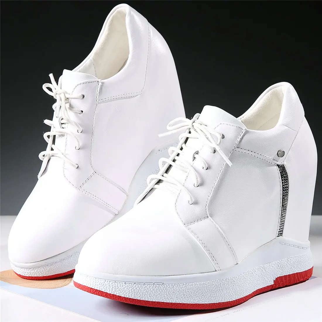 

Plus Size Shoes Women Lace Up Genuine Leather Wedges High Heel Pumps Female Round Toe Platform Fashion Sneakers Big Size Shoes