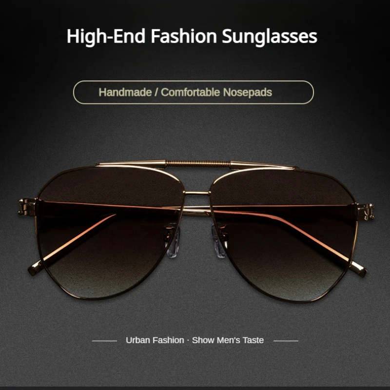 New High-End Gradient Sunglasses Men Outdoor Driving Polarized Lenses Anti-UV Alloy Fashion Frame Light Luxury Women's Shades