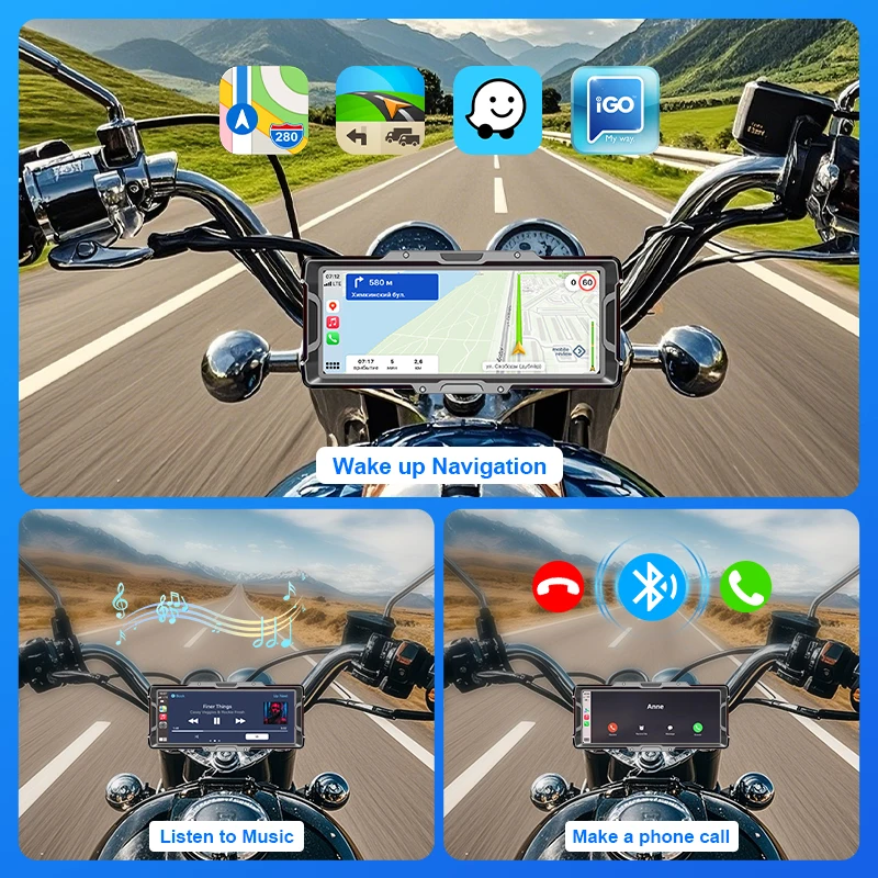 8.1 بوصة دراجة نارية Carplay نظام تحديد المواقع والملاحة IPX7 مقاوم للماء موتو عرض مزدوج بلوتوث 5.0 ل Carplay اللاسلكية أندرويد السيارات