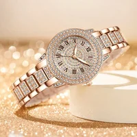 Relojes de pulsera de moda Para Mujer, Relojes dorados clásicos de lujo Para Mujer, correa de aleación, Relojes de cuarzo redondos con diamantes de imitación