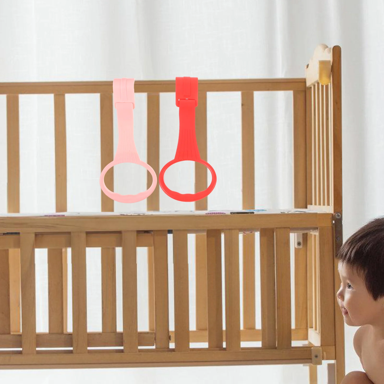 

4 Pcs Crib Sling Learning Standing Pull Ring Cradle Infant Baby Hanging Rings Plastic Hand