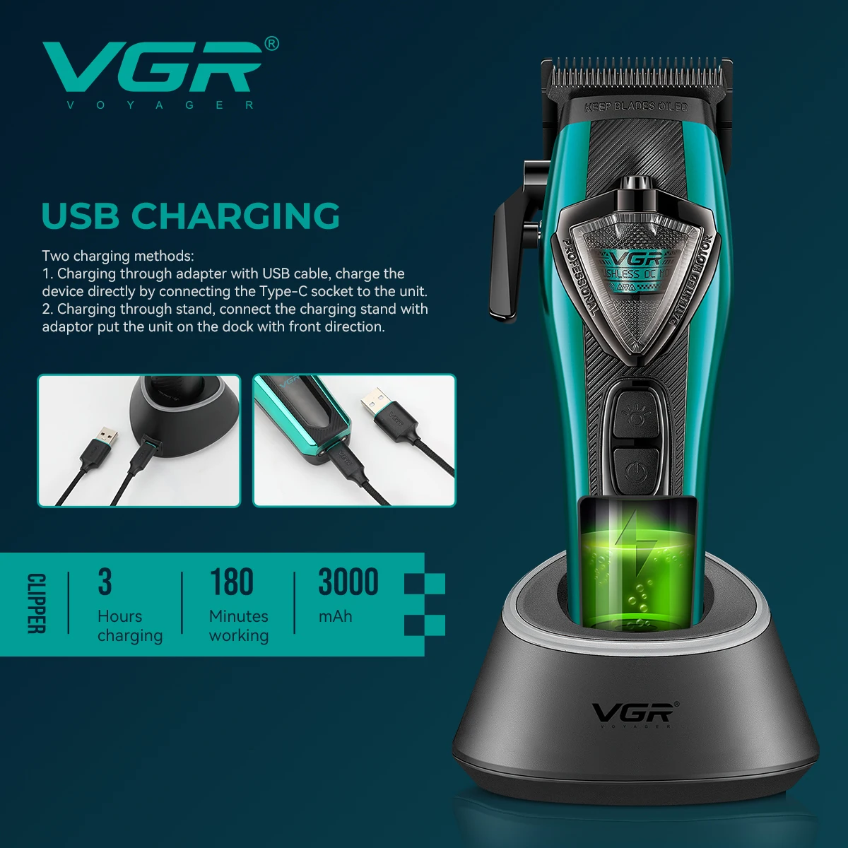 VGR バリカン プロフェッショナル用ヘアクリッパー 充電式 アウター