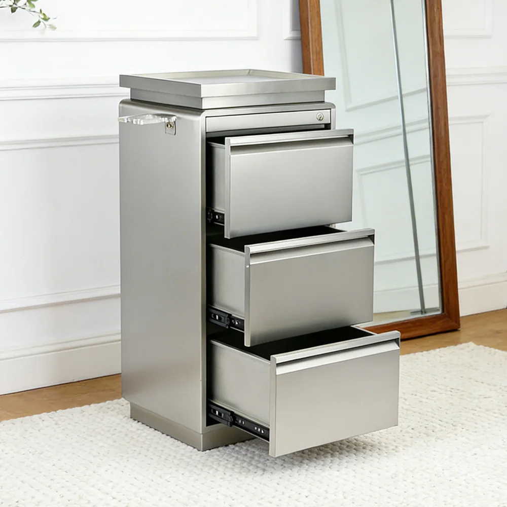XFMC high-quality silver stainless steel nail salon cart tool cabinet 3-layer beauty salon furniture for hairdresser tools