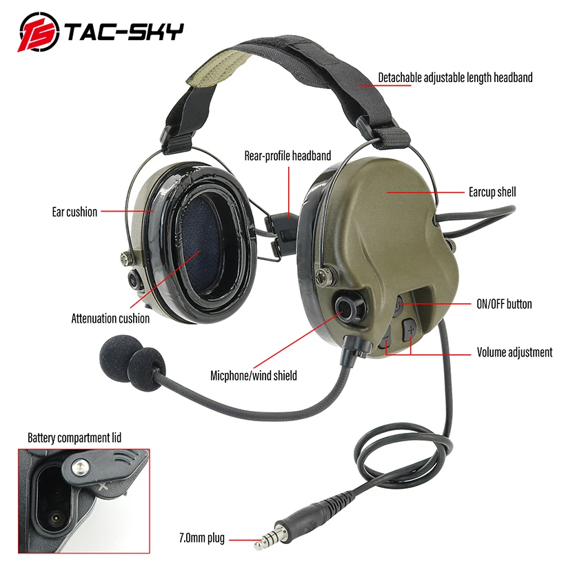 TS TAC-SKY Tactical Digital Chip DSP H302 Modular Headset Tactical Hearing Protection Noise Cancelling Pickup Headset