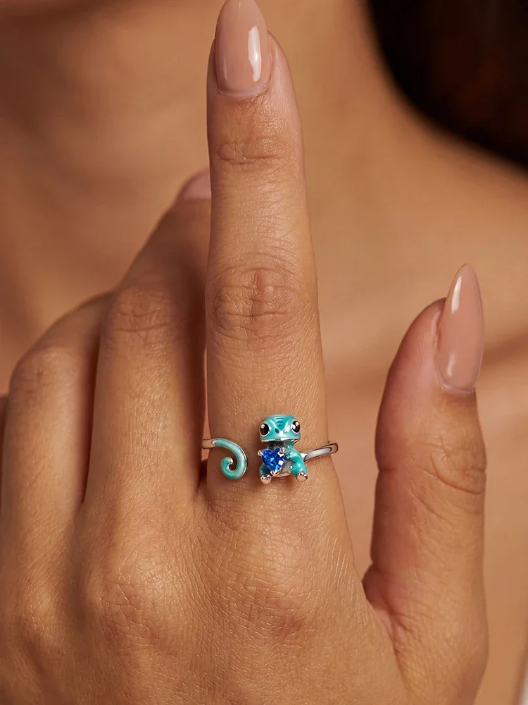 925 Sterling Silber Liebesherz-Ring mit veränderbarem Eidechsenmotiv, verstellbar, für Damen, Party, Jahrestag, Alltag, hochwertiger edler Schmuck – Detail 7