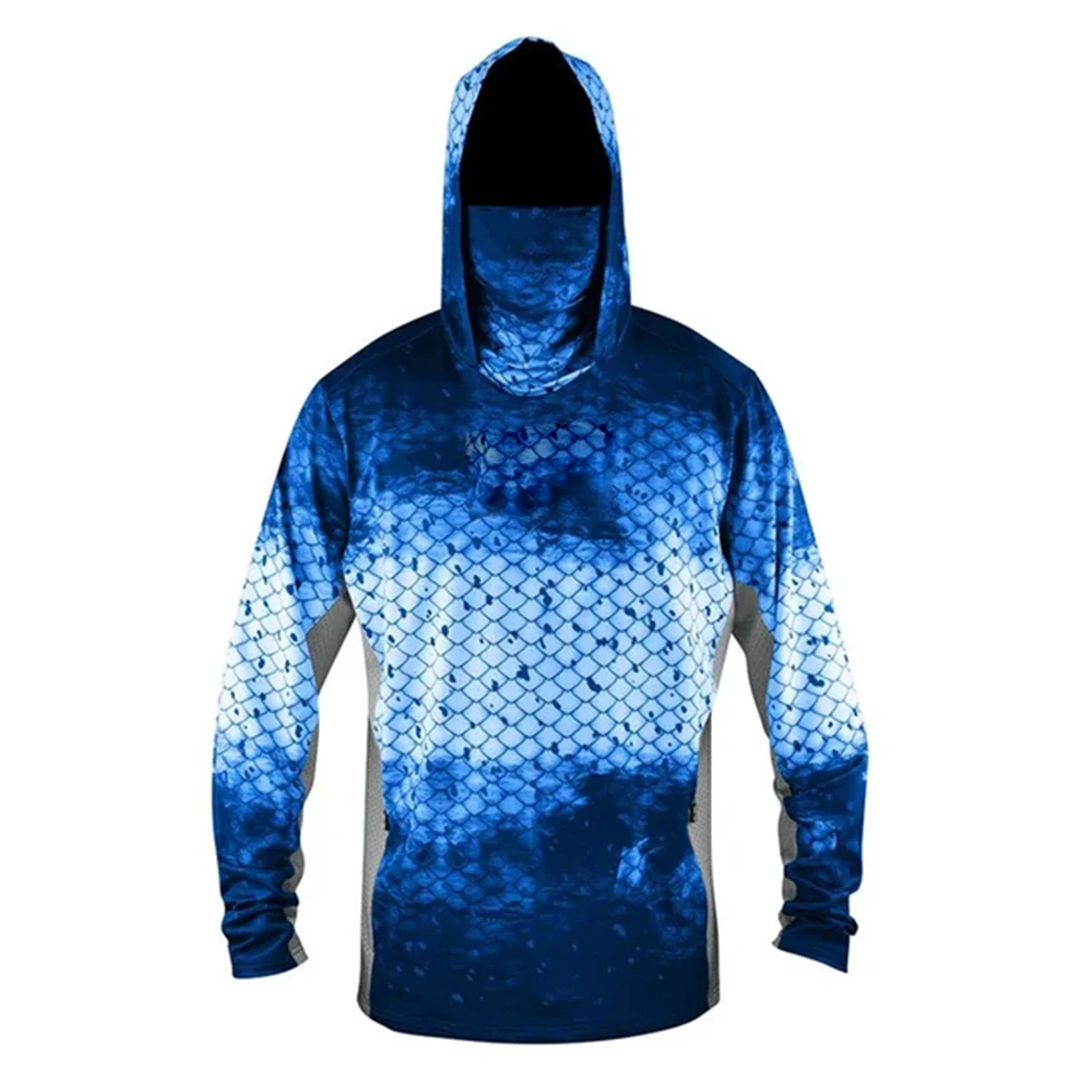 Men's UPF 50+ Lightweight Camo Hoodie mask Quick Dry Performance Long Sleeve Fishing Shirt