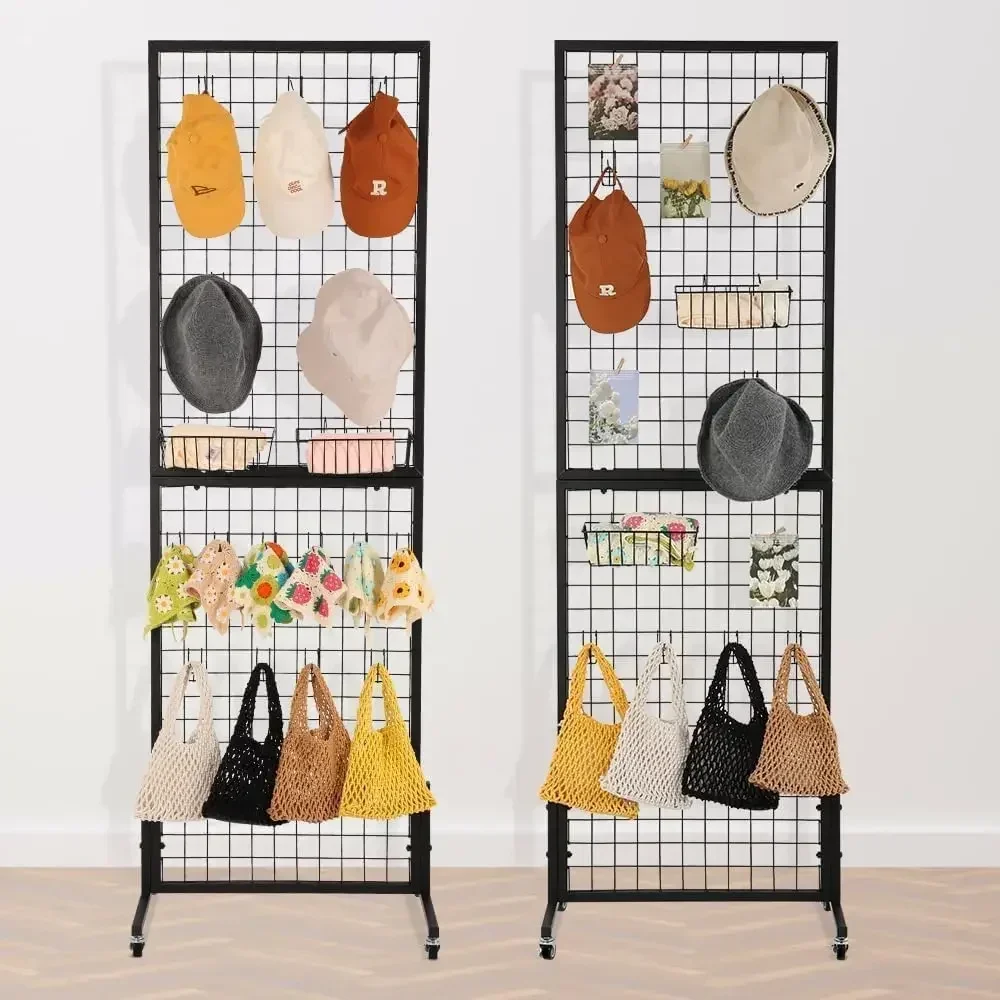 

2 Packs 1.8' x 5.7' Grid Wall Panels Standing Wire Grid, Display Rack with T-Base Wheels Freestanding Gridwall Panel Tower for S