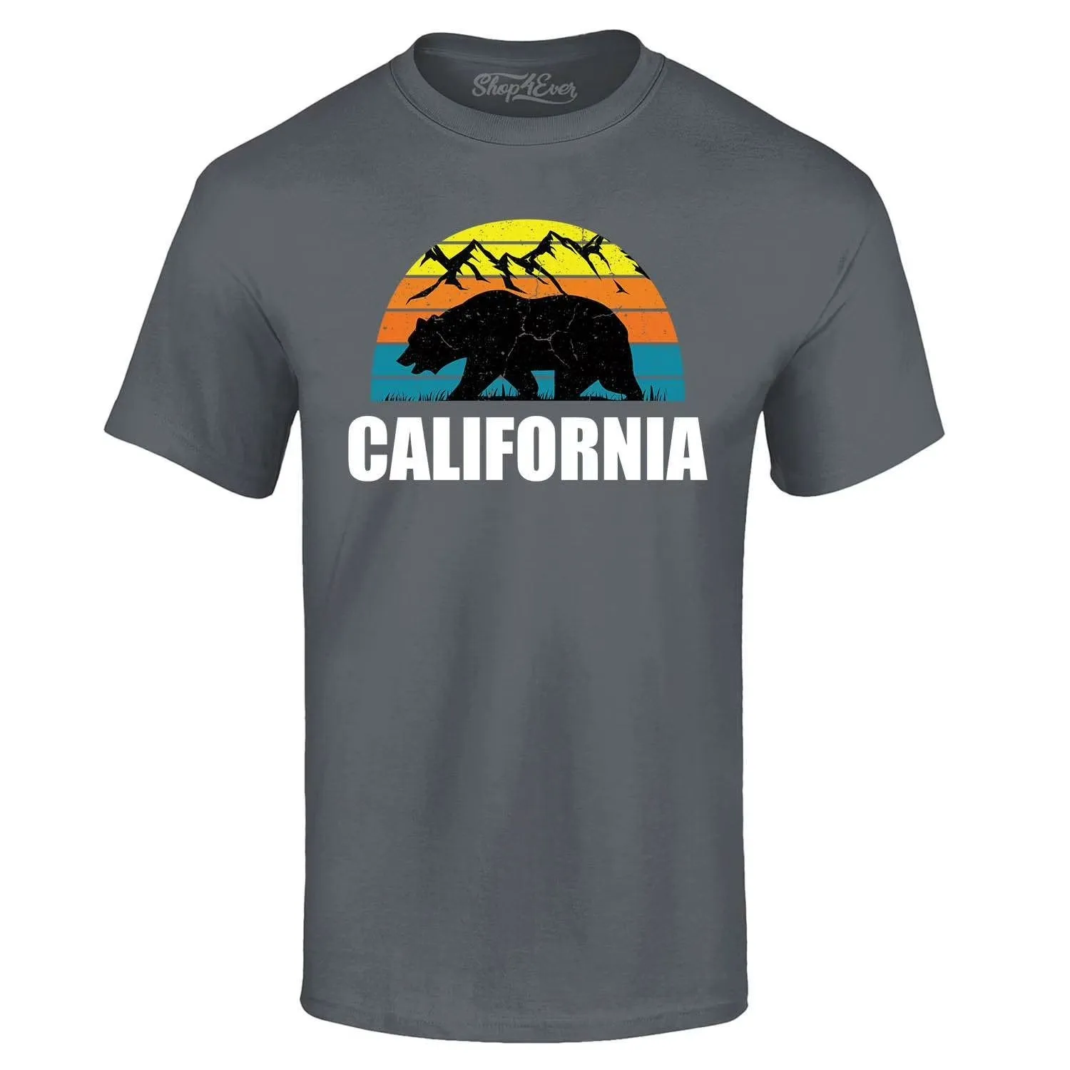 Shop4Ever Men's California State Bear Mountains Retro Horizon Graphic T-shirt XXXXX-Large Black