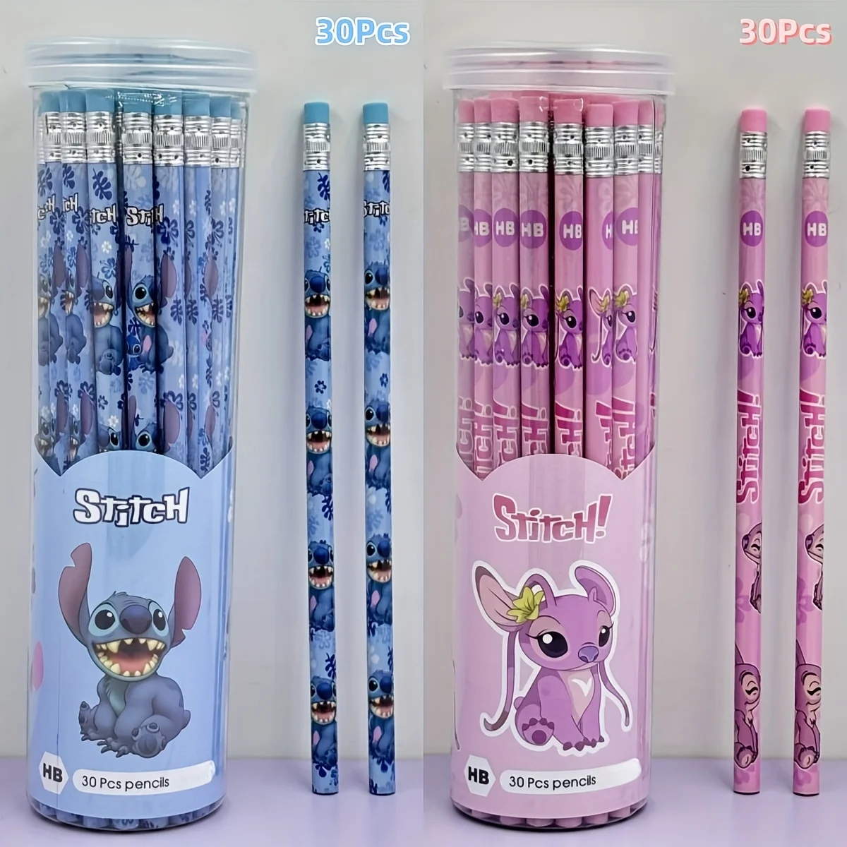 1 Bucket Of 30 Disney Stitch HB Pencils With Rubber Heads, Student Writing Pencils, Office Supplies, Stationery Gifts