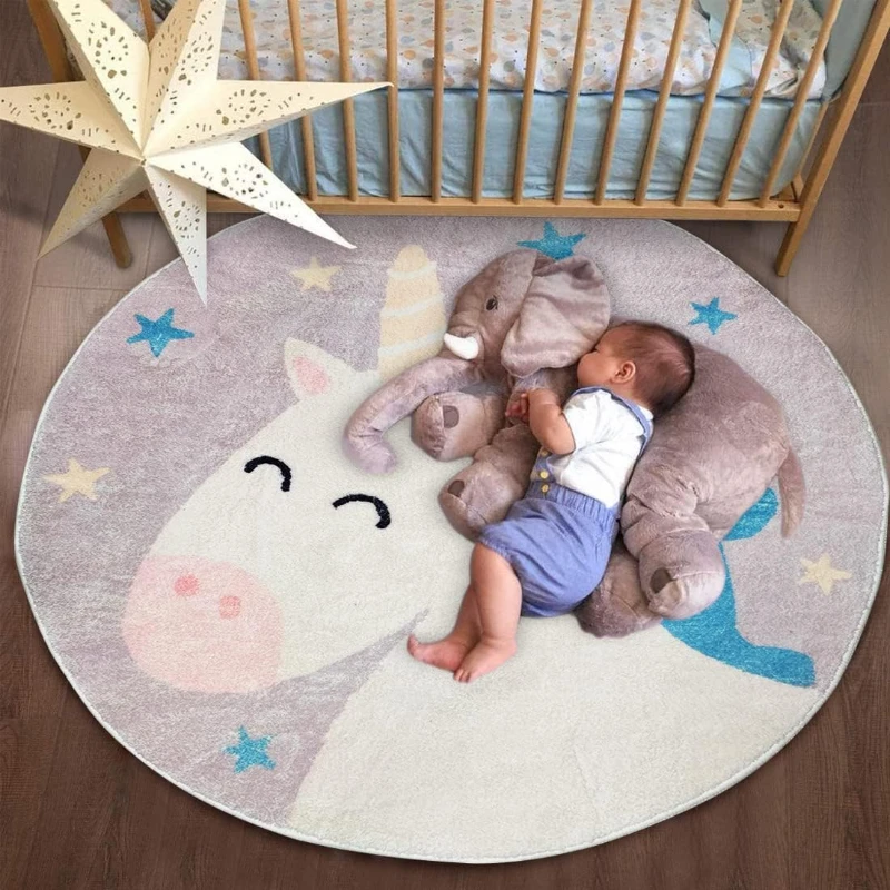 Animal pattern Baby Plush Mat Nordic Style Carpets for Living Room Bedroom Decor round Cartoon Carpet home Fluffy Soft Plush Rug