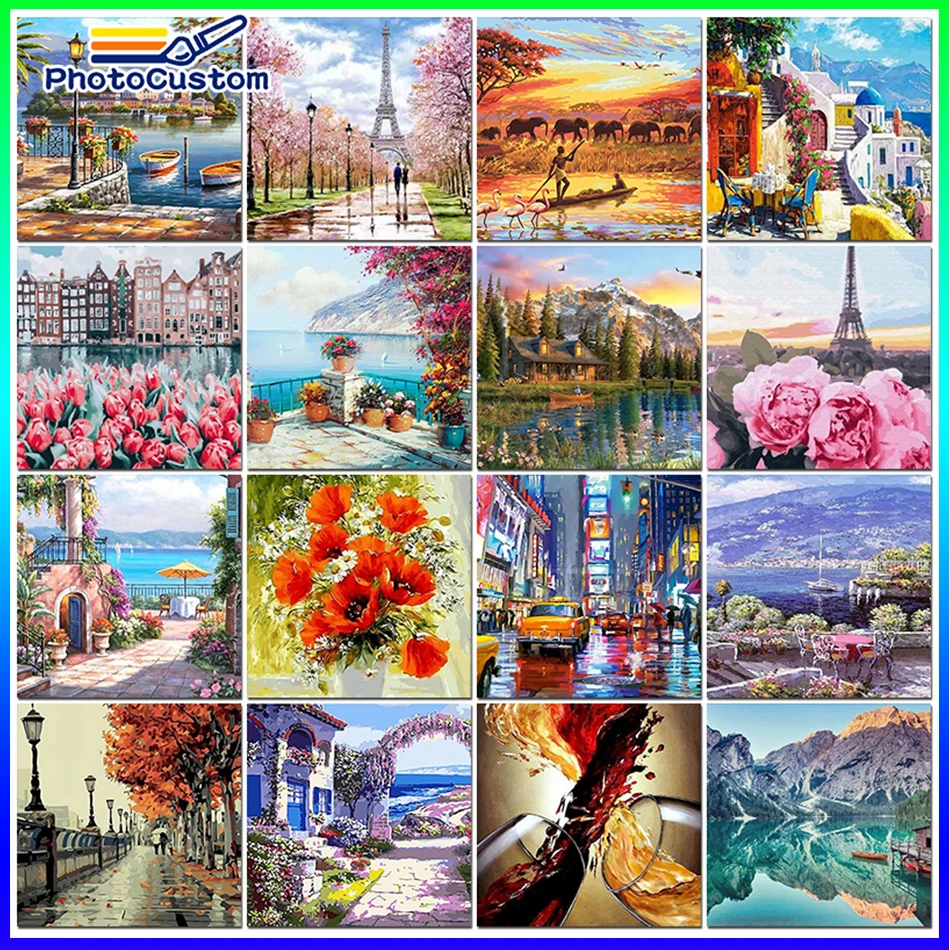 

PhotoCustom Landscape Painting By Numbers Frameless Oil Paint By Numbers On Canvas DIY Number Painting Scenery Home Decor