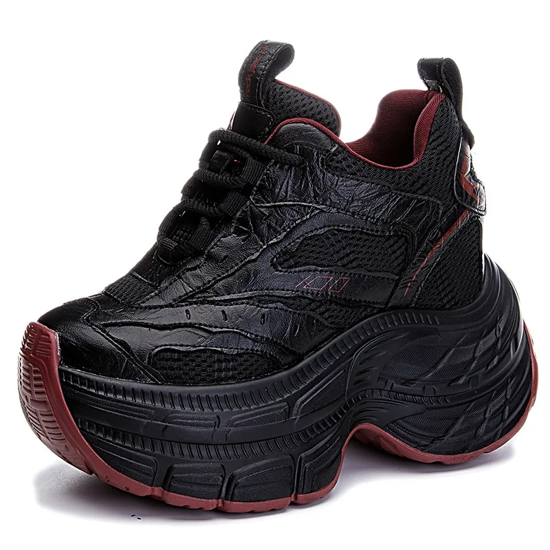 

Genuine Leather Vulcanize Shoes For Woman Spring Autumn Ankle Booties Women Chunky Sneaker High Brand Platform Wedge Shoes