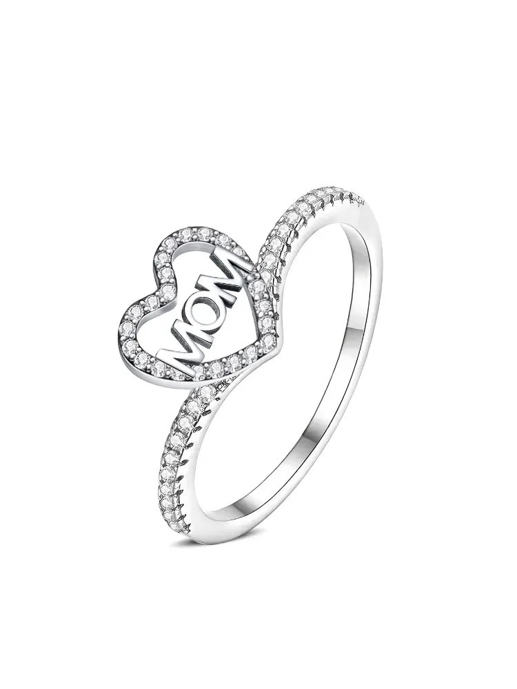 925 Sterling Silber Eleganter Glamouröser Mutter-Buchstaben-Zirkon-Ring für Frauen Muttertag Geburtstagsgeschenk Luxus Hochwertiger Schmuck