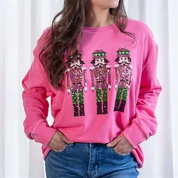 Christmas Sweatshirt Womens Sequin Nutcracker  Long Sleeve Cute Sweaters Holiday Y2k Pullover Shirt Costume