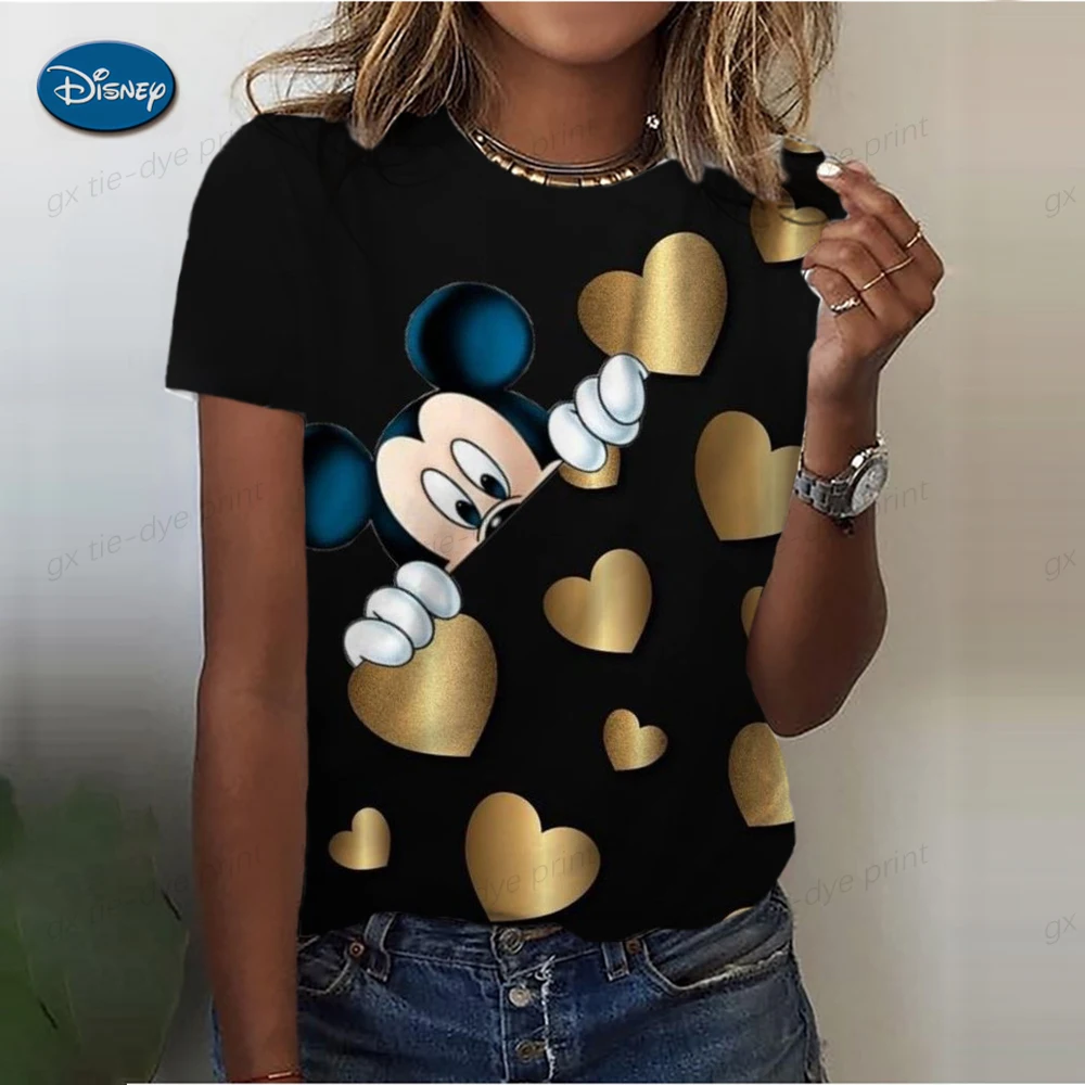 Fashion Women Blouse 2024Sexy Tops For Woman Disney Mickey Mouse Print Short Sleeve T-shirts Plus Sized Women\'s Y2k Clothes