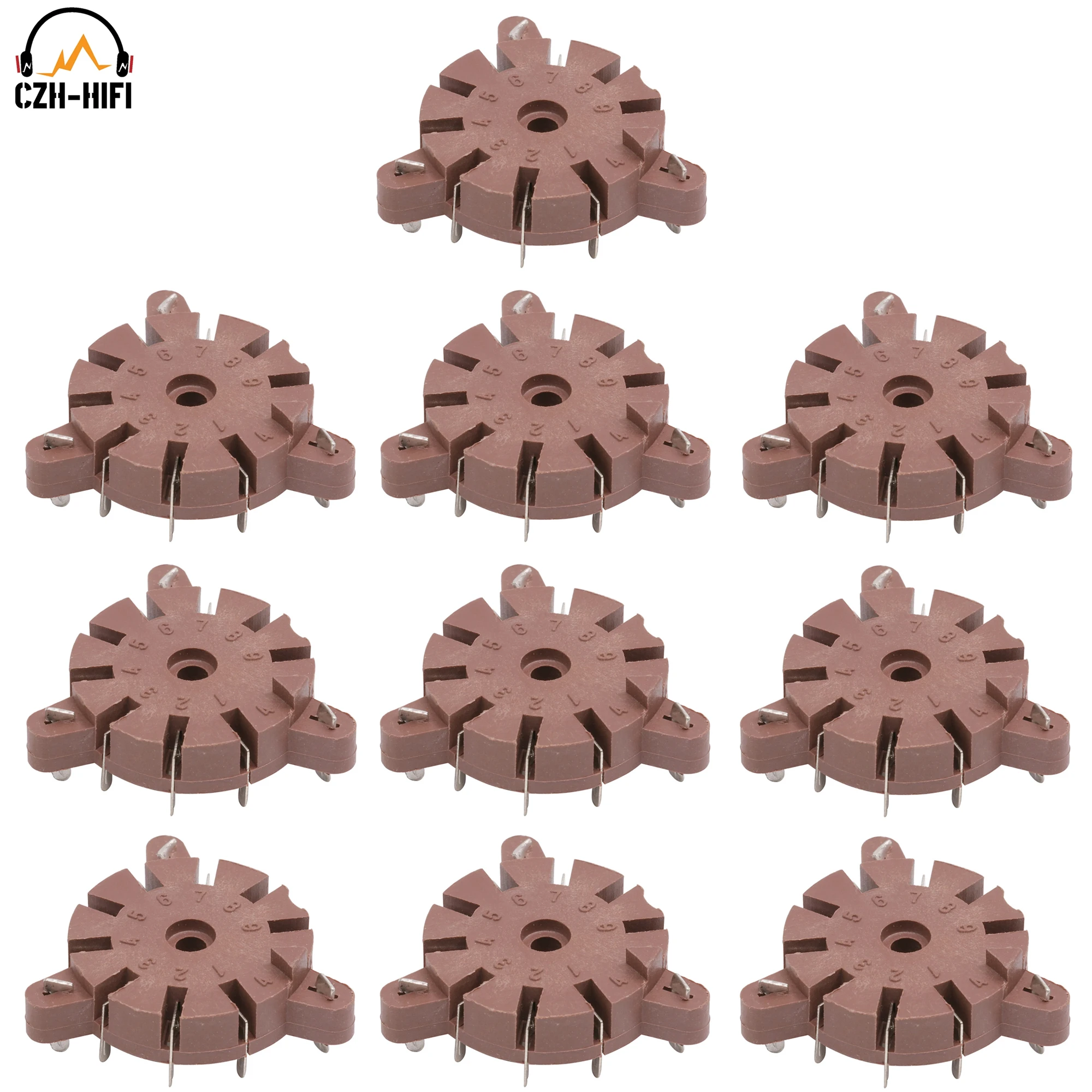 

10pcs Bakelite 9pin Tube Socket Valve For 12AX7 6DJ8 ECC83 ECC82 El84 5680 Chassis Mount Amplifier DIY Kits