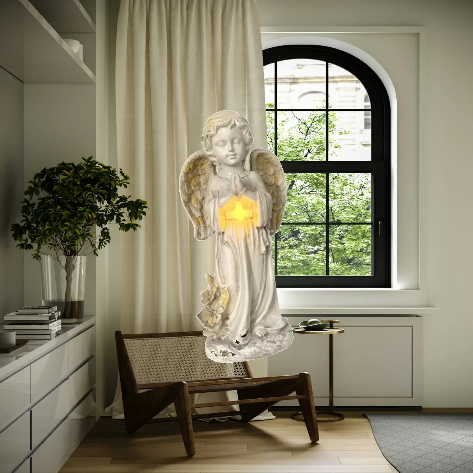 Memorial Angel Garden Sculpture with Light Lawn Ornament Multifunctional Gardening Gifts Garden Statuary Lightweight Height 30cm