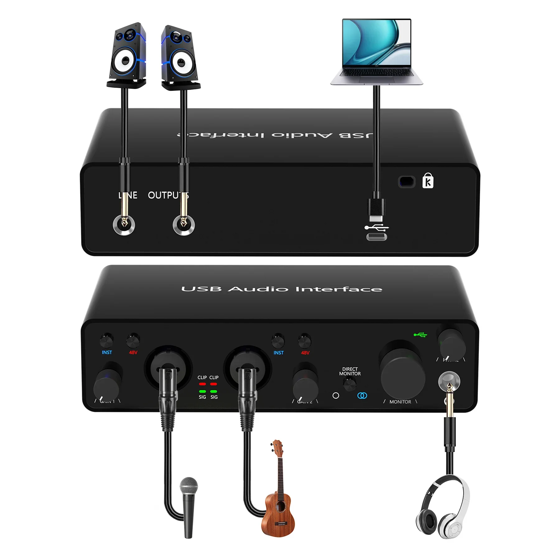 Best Seller Professional Condenser Studio Microphone Monitor Headphone Vlogging Bundle USB Audio Interface Sound Card Kit Podcas