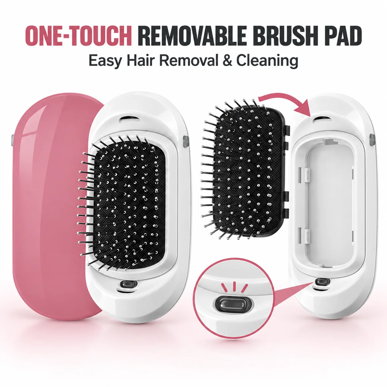 Portable Ionic Vibrating Hair Brush with Removable Cushion, Detangling Scalp Massage Comb for Straight Wavy Curly Hair - view 3