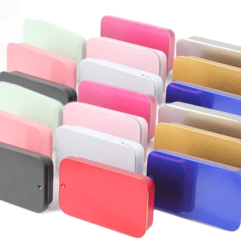 20pcs Metal Rectangular Empty Mini Tin Box Slide Cover Storage Box for Candy Portable Containers Small Organizer Storage Box