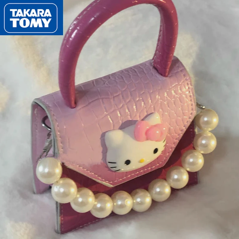 

TAKARA TOMY Hello Kitty2022 New Women's PU Beaded Gradient Crocodile Pattern Sweet Handbag Girls Messenger Cute Small Bag