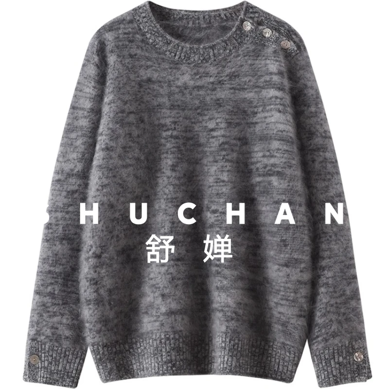 

Loose and thickened brushed 100 pure cashmere sweater floral yarn crew neck sweater 2025 autumn and winter women