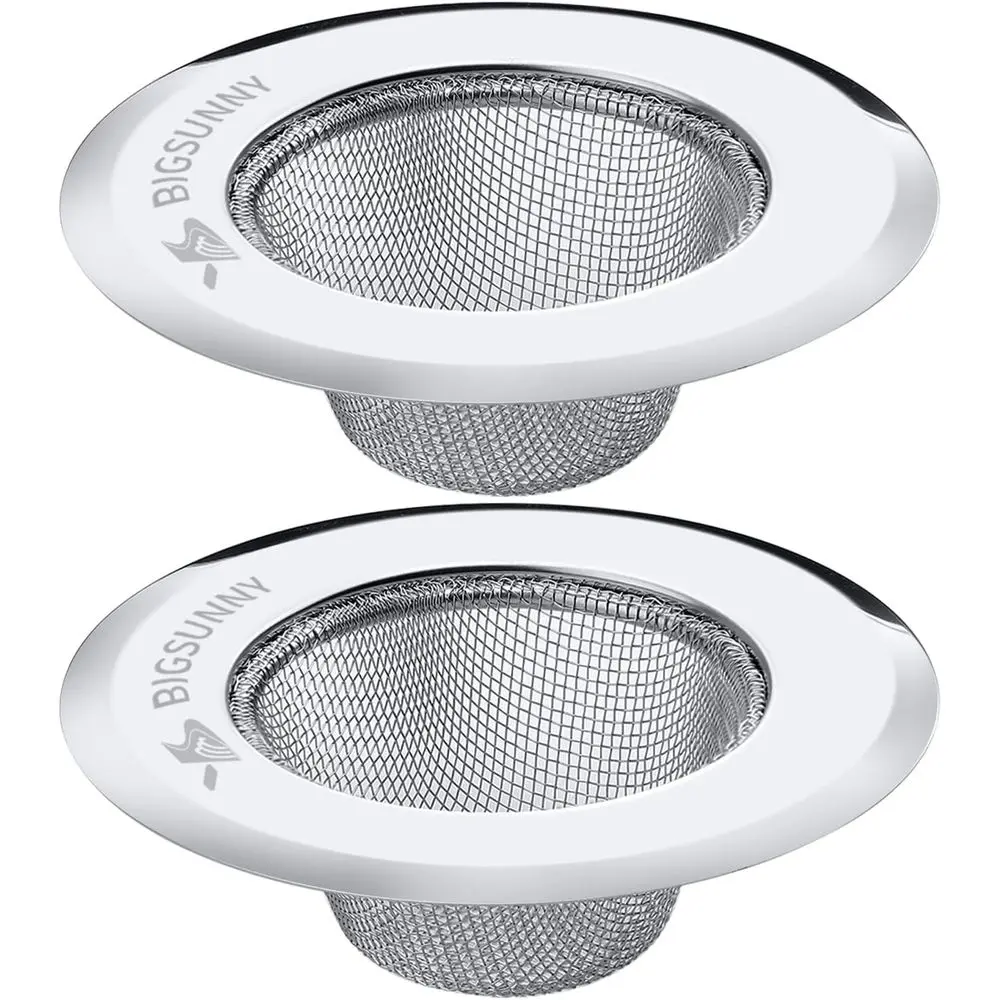 

Set of 2 Stainless Steel Sink Strainers, 4.5 Inch Diameter, Wide Rim for Kitchen Drains