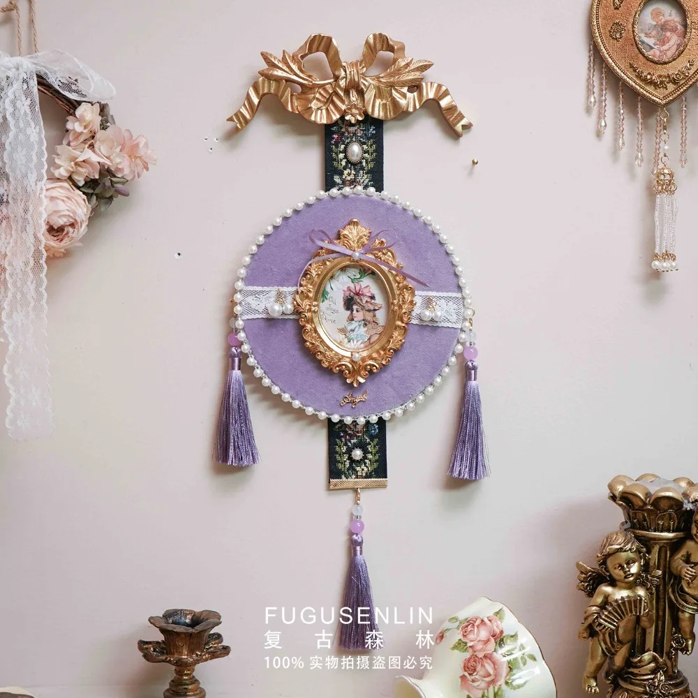 

Винтажная бархатная фоторамка ручной работы в европейском стиле с фиолетовым кружевом и кисточкой, фоторамка, украшение для дома, настенный художественный декор