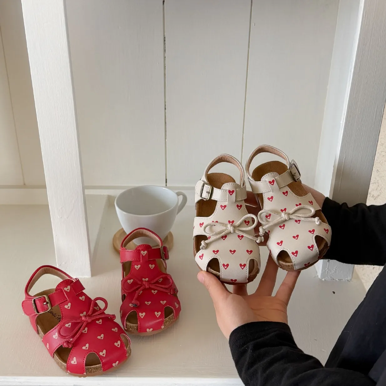 

Kids'Casual Shoes Sandals Bow Love Fashion PU Leather Summer Flat Shoes For Children Anti-slip White Red Shoes Size 23-33