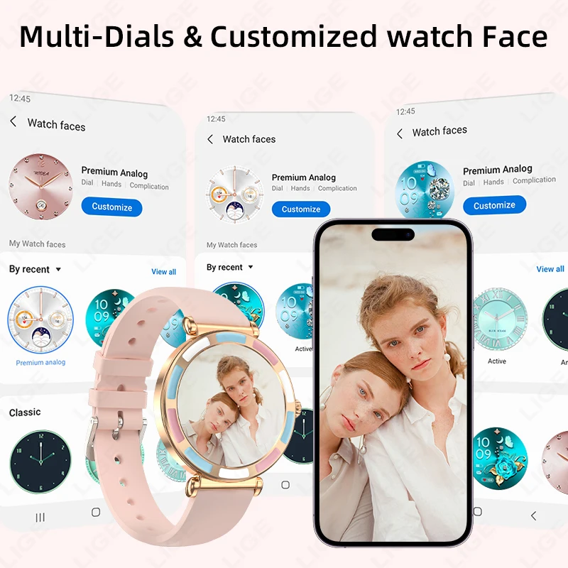 LIGE Fashion Smart Watch For Ladies Bluetooth Call DIY Custom Dial Heart Rate Sport Bracelet Waterproof Female Smartwatch Women